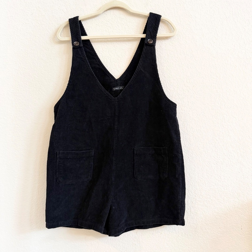 Very J Womens Black Corduroy Romper Overalls V-Neck Sleeveless Size M - Picture 5 of 10